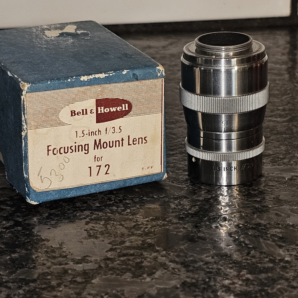 Bell &‎ Howell Super Comat 1.5" f/3.5 Vintage D Mount Movie Camera Lens With Box